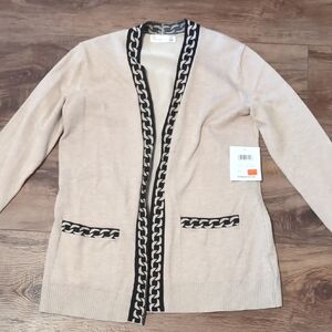 NWT 89th + Madison Beige Cardigan with Woven Chain Detail